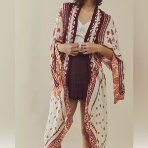 Free People Kiss the Sky Butterfly Paisley Print Rayon Kimono, One Size